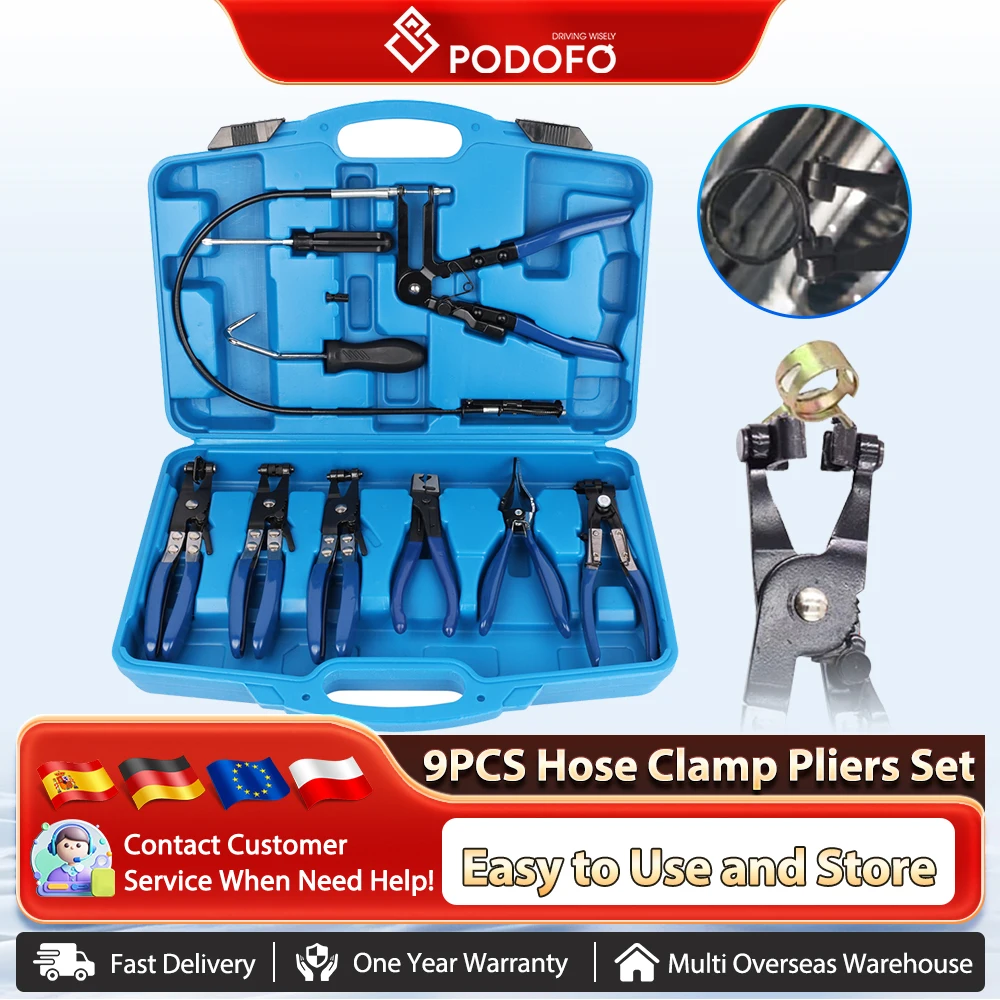 Podofo 9pcs Wire Long Reach Hose Clamp Pliers Set Fuel Oil Water Hose Auto Tools,Hose Clamp Pliers for Fuel Oil & Water Hoses
