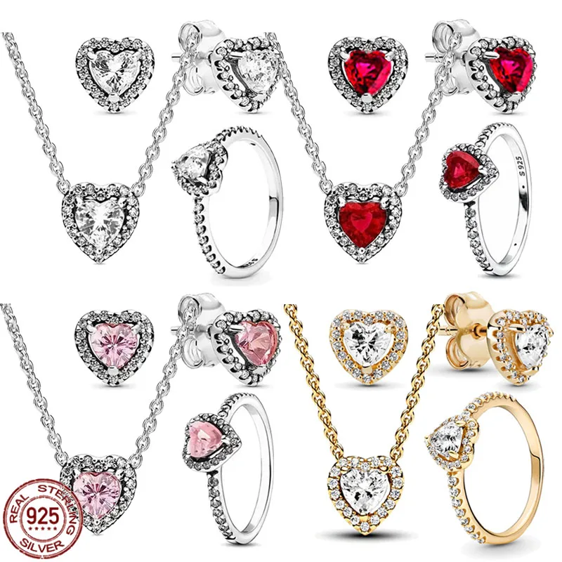 New Heart shaped Series Jewelry Set 925 Sterling Silver Exquisite Shining Heart Necklace Ring Earrings Charm Luxury Jewelry Gift