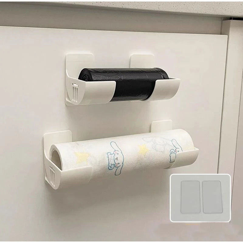 Wall Mounted Organizer No Hole Storage Tray Kitchen Shelf Cling Film Trash Bag Organizer for Cabinet Refrigerator Side Storage