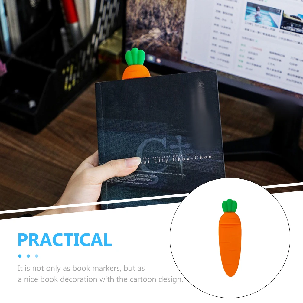 Premium Carrot Shape Creative Book Page Marker Silicone Book Decor For Students Kids Gift Adorable Small Lightweight 3D