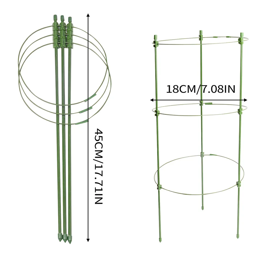 1/2/3pcs 45cm Adjustable Plant Support Trellis with 3 Rings Green Plastic Coated Metal for Climbing Vine Flower Plants Rustproof