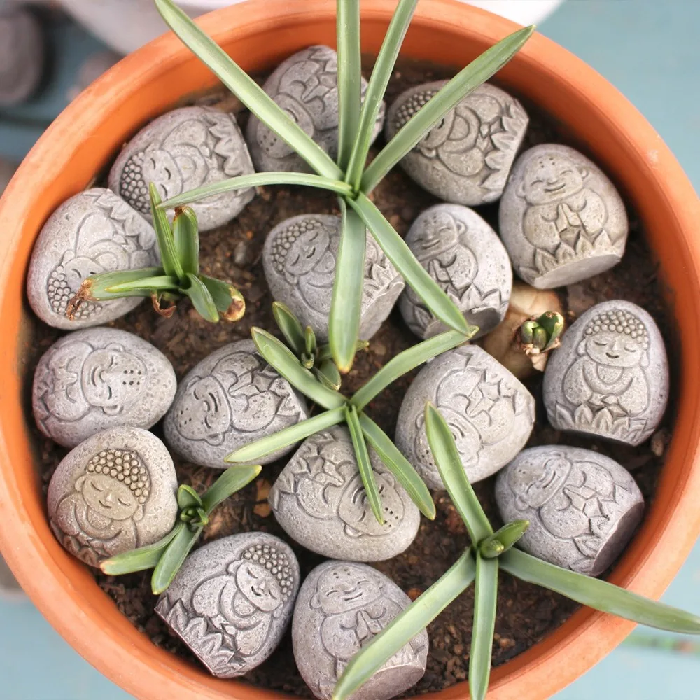 Durable Exquisite Stone Buddha Figurine Handmade Resin Crafts Buddha Ornament Realistic Small Stone Buddha Statue Path Ornament