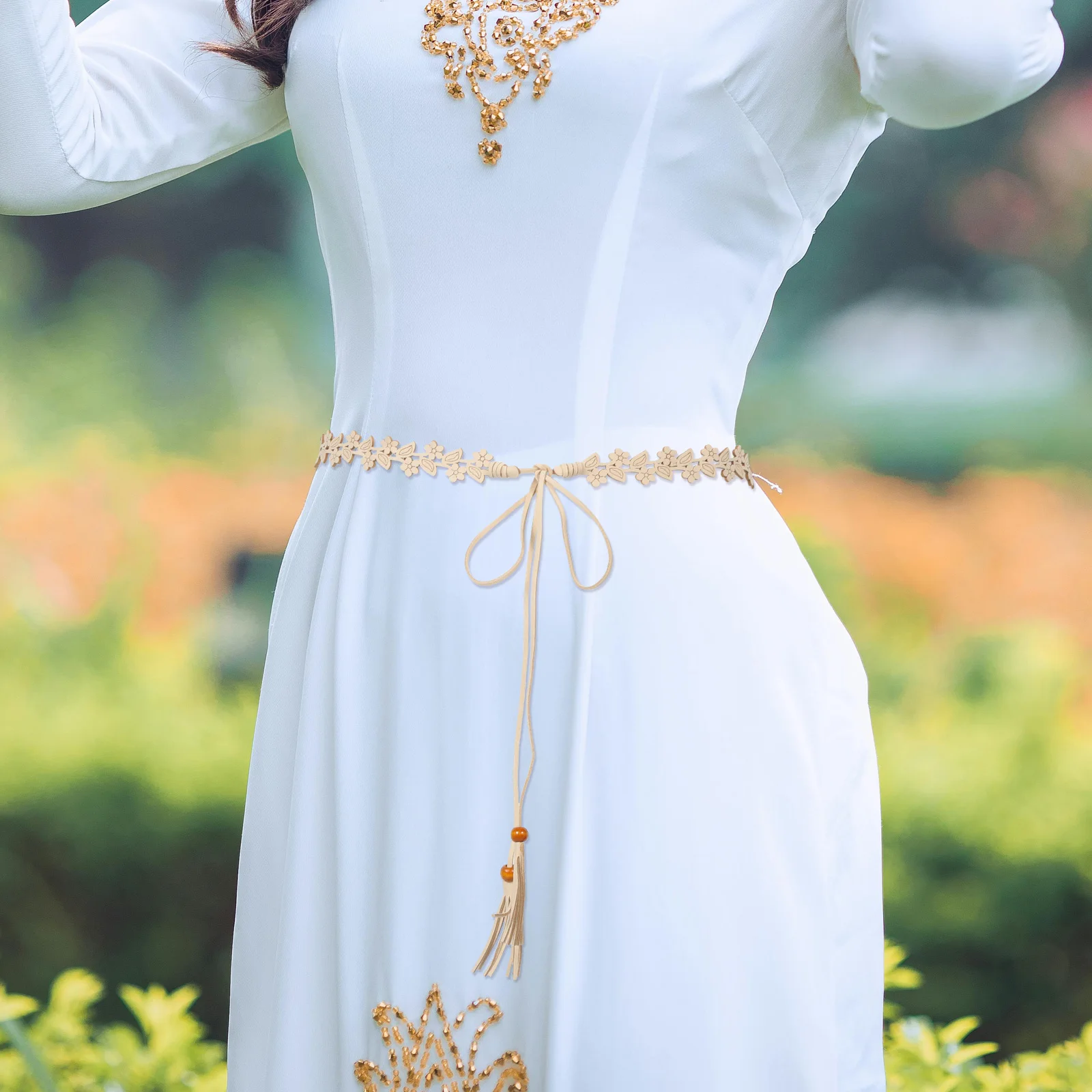 

Floral Waist Bohemian Style Tassel For Women Vintage Boho Dress Belt Macrame Waistband Decorative Tie Lightweight Belt Travel