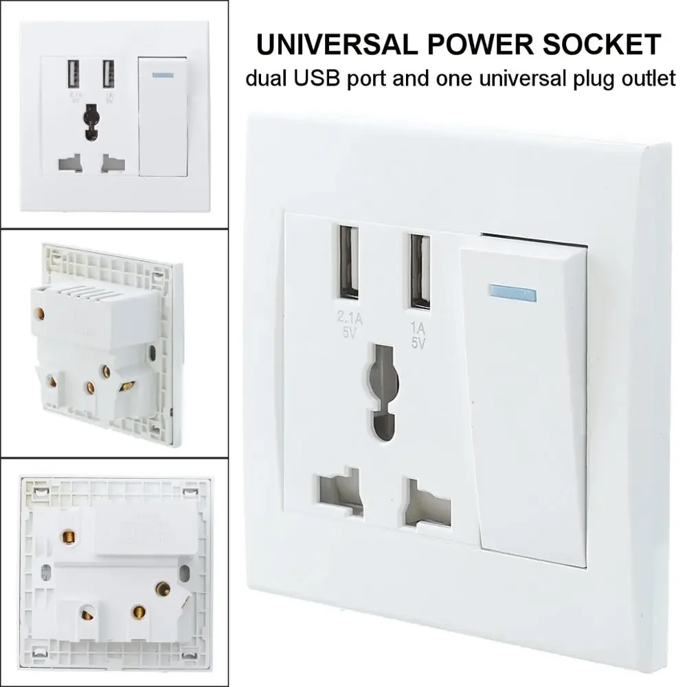 10A Dual USB Plug Power Socket Wall AC DC Charger Switch Outlet Adapter Port.
