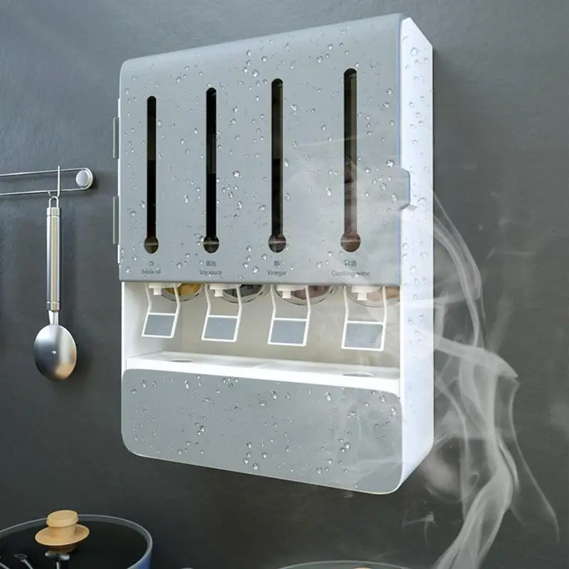 Seasoning Wall Rack Turntable Spice Rack Organizer Wall Mount Seasoning Box For Kitchen Cabinet Multi-compartment Storage Space