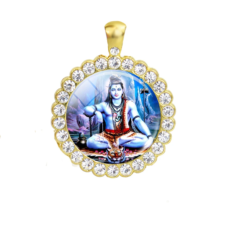 Shiva Parvati Pendant Hindu God Vishnu Lakshmi Glass Rhinestone Pendant Hinduism Jewelry