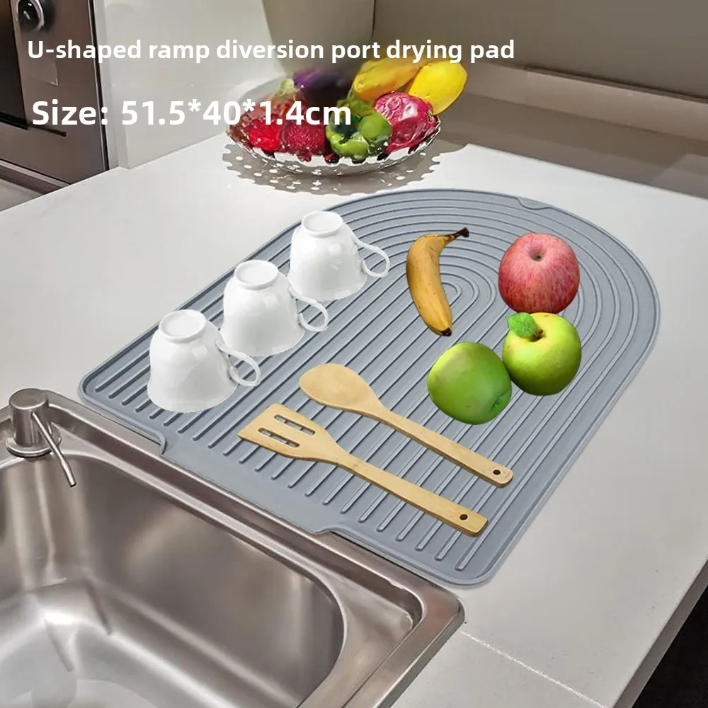 Extra Large Silicone Dish Drying Mat with Slope and Drain Hole for Efficient Water Flow in Kitchen Sink