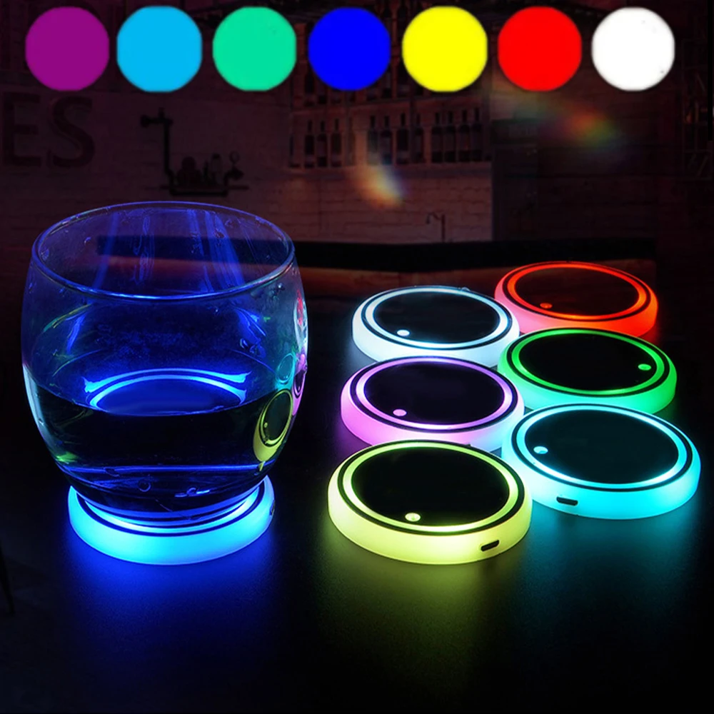 Colorful Cup Holder LED Light-up Coaster Solar & USB Charging Non-slip Coaster Ambient Light for Car Automatically