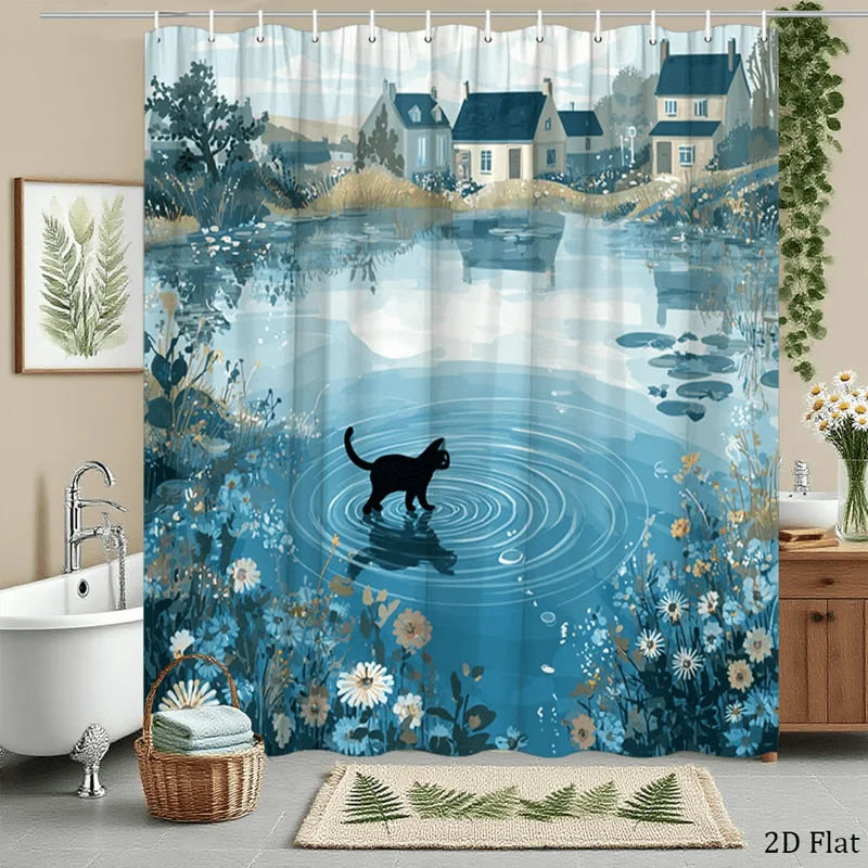 

Cottagecore Floral Nature Pond Shower Curtain Blue Bathroom Decor Aesthetic Spring Cottage House Animal Print 180x180cm