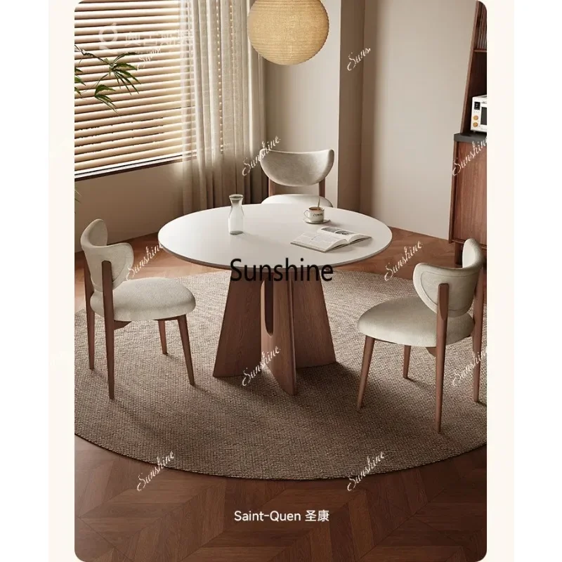 Matte rock slab dining table round household small apartment high-end light luxury modern simplicity