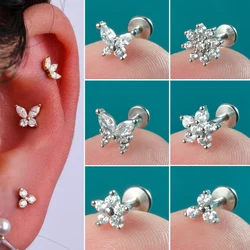 8PCS/lot Threadless Cz Flower Butterfly Cartilage Helix Earring Tragus Lip Piercing Jewelry Conch Earring Forward Helix Piercing