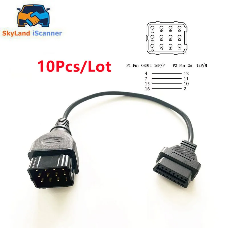 

10Pcs/Lot OBD2 Connector OBDII OBD 2 Connector Adapter For Gaz 12 Pin to 16 Pin Cable For GAZ 12Pin Auto Scanner Adapter Best