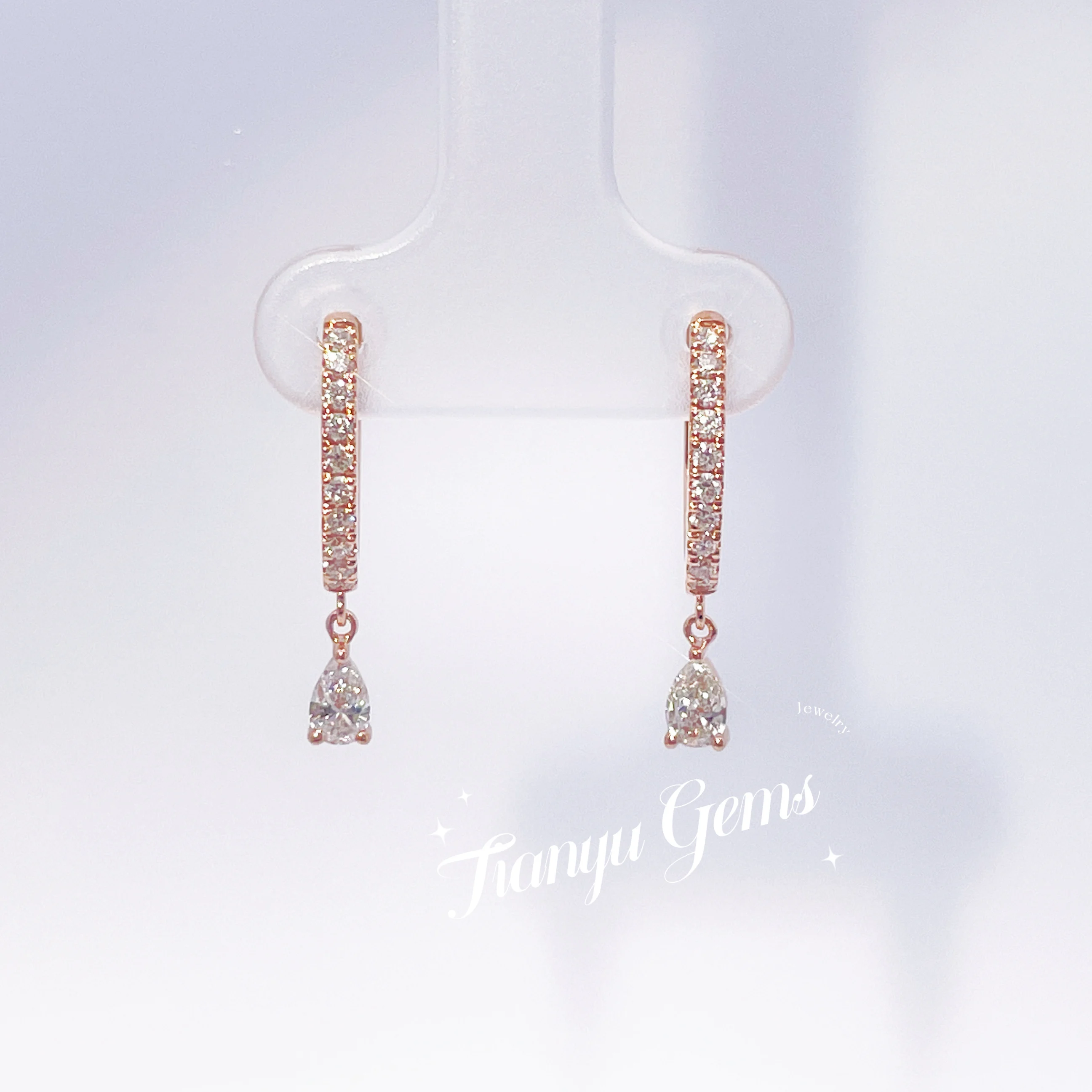 Tianyu Gems 3x4.5mm Pear Lab Diamond 18k Rose Gold Hoop Earrings HPHT Diamonds Round DEF White 14k 10k Wedding Earring for Women