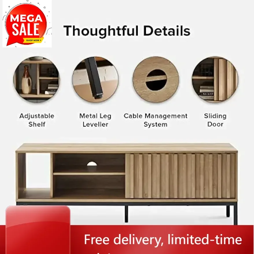 Time-limited[New Arrival!]Norwin TV Stand, Rustic Modern Industrial Television Stand for 60/65/70 inch TV, Fluted Entertainment