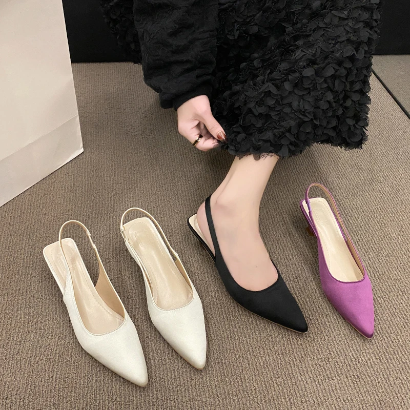 

New Style Pointed Toe Women Sandals Black White Summer Dress Shoes Thin High Heels Elastic Band Ladies Party Luxury Shoes