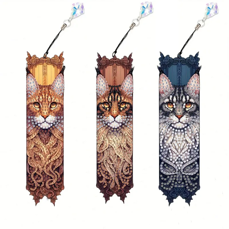 3 DIY-Lesezeichen mit Katzenmuster und Diamantmalerei, Lesezeichen aus Acrylkristall für Erwachsene, Lesezeichen aus Rheinstein, Buchnotizen, Geschenke für Freunde