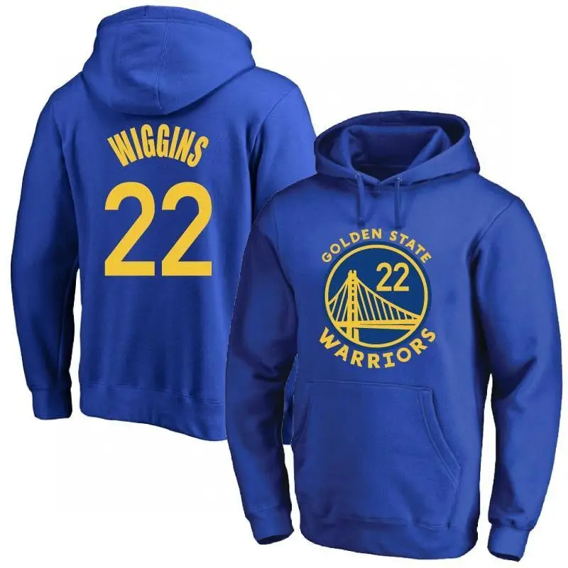 Autumn and Winter No. 22 Wiggins Jersey Basketball Training Jersey Pullover Hooded Sweater Loose Hoodie Warriors Fans Men