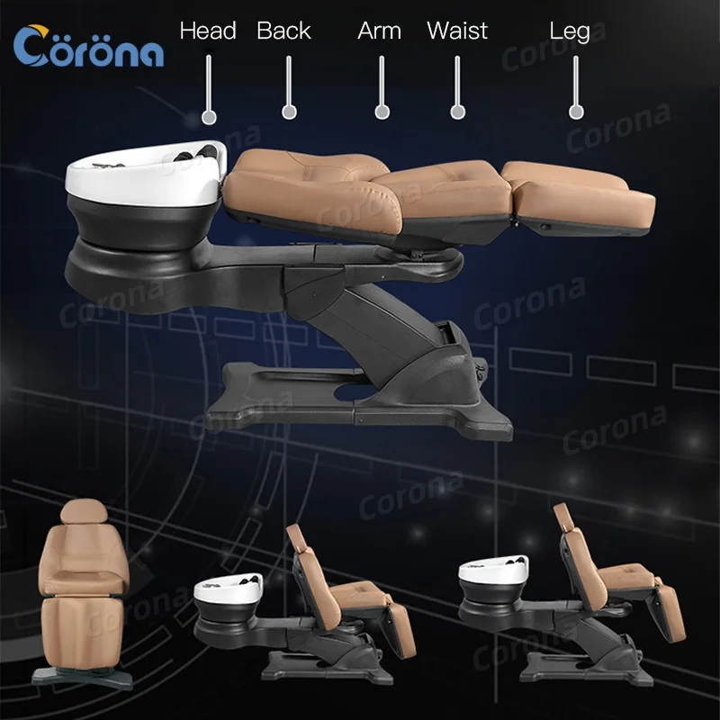 Luxury Modern Hair Salon Furniture Lay Down Washing Chair Head Spa Massage Shampoo Bed with Ceramic Bowl and Soft Cushion