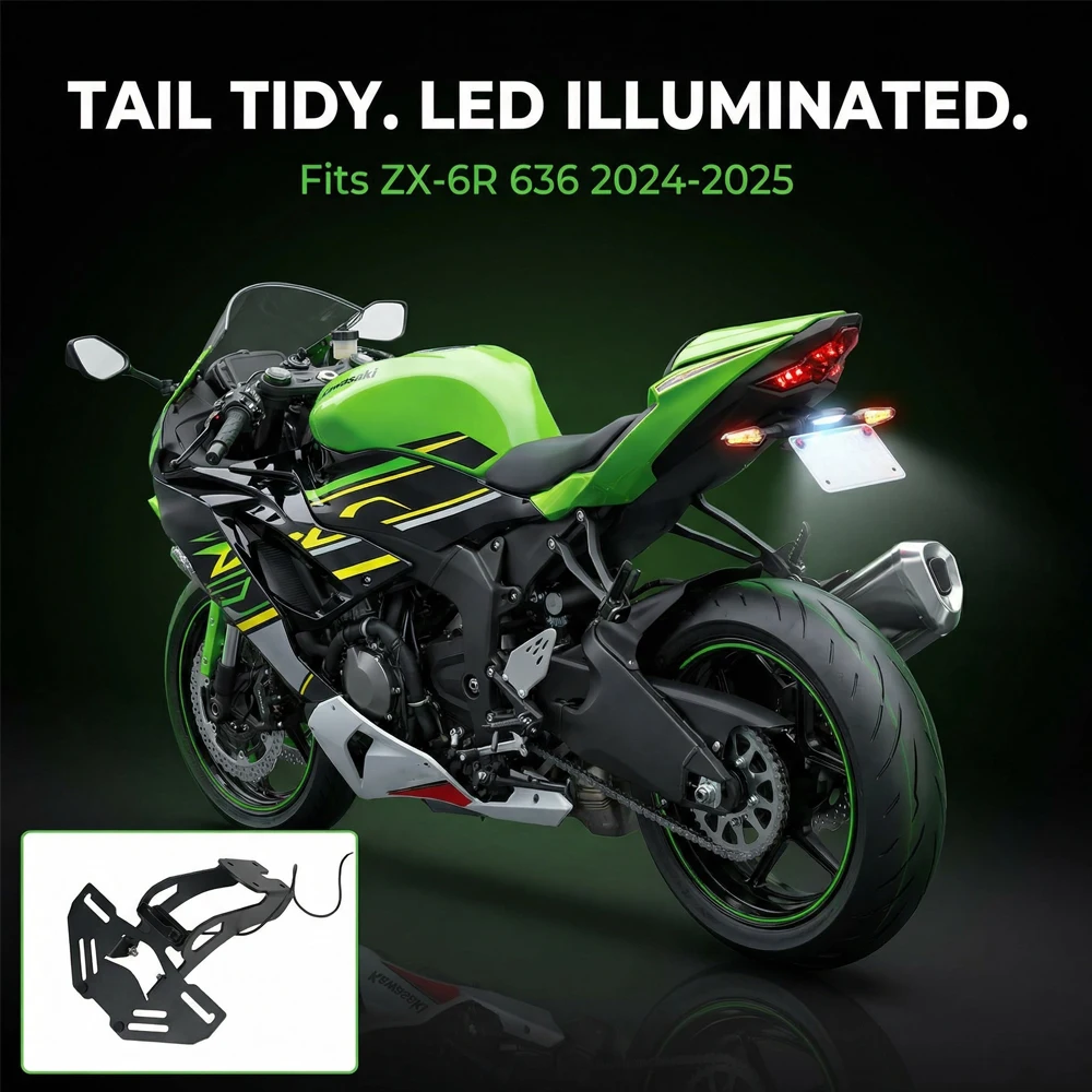 

For KAWASAKI ZX6R ZX636 ZX-6R ZX-636 2024-2025 Motorcycle Rear Fender Eliminator Tail Tidy License Plate Holder Bracket ZX 6R