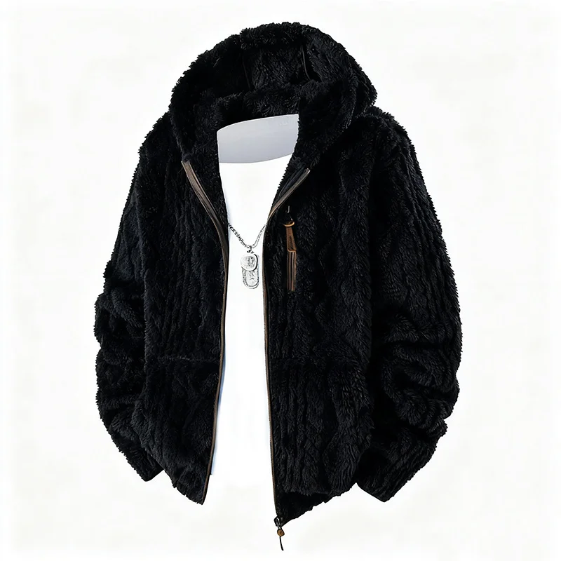 Giacca in pile da uomo Autunno Inverno Caldo Casual Cappotti con cappuccio da uomo Felpe con cerniera allentata Felpe Giacca in cotone con tasche da uomo