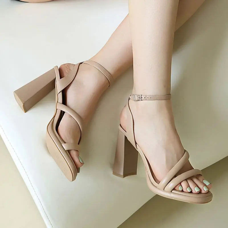 REAVE CAT Black Sexy Female Sandals Round Toe 9cm Chunky High Heels 1.5cm Platform Buckle Strap Dating Party Shoes Oversize 41 view 6