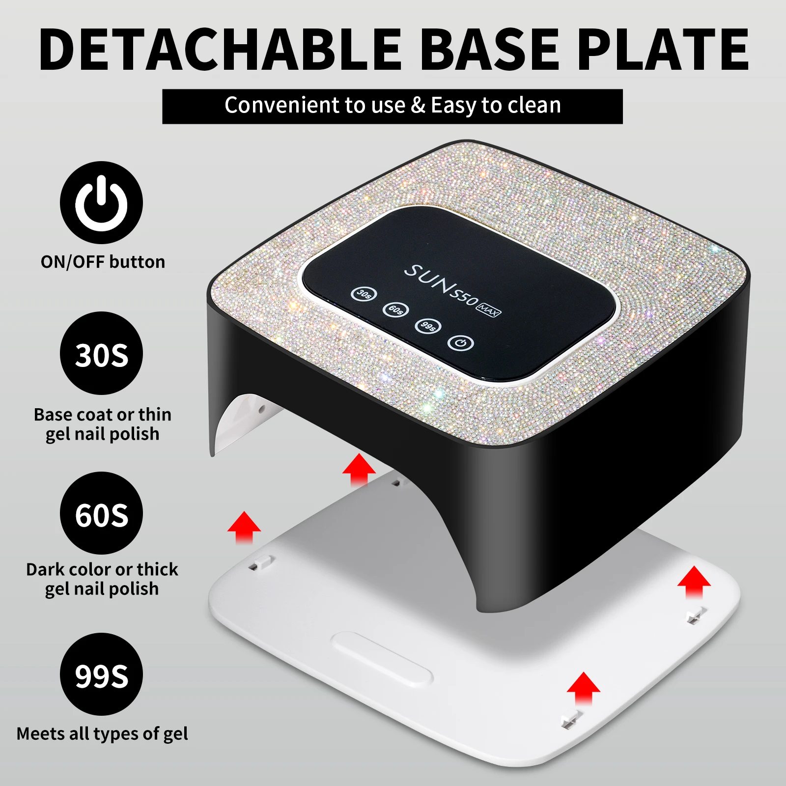 SUN S50 UV LED مجفف الأظافر قابلة للشحن 57 LED حبيبات مصباح مستديرة متفاوتة الأحجام مسمار مصباح المهنية علاج جميع هلام طلاء الأظافر علاج أدوات المصباح