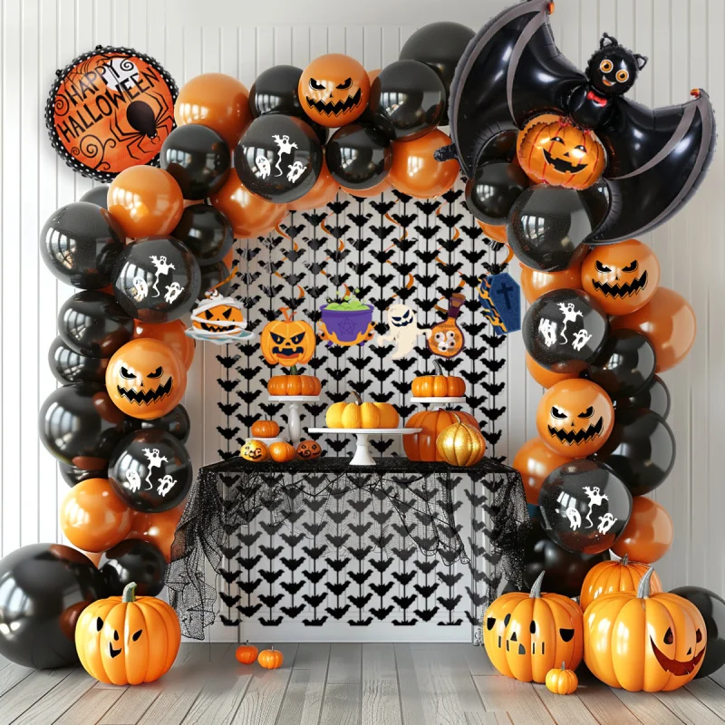 

Halloween Balloon Halloween Pumpkin Decoration Party Decoration round Latex Combination Balloon Chain Suit Wholesale