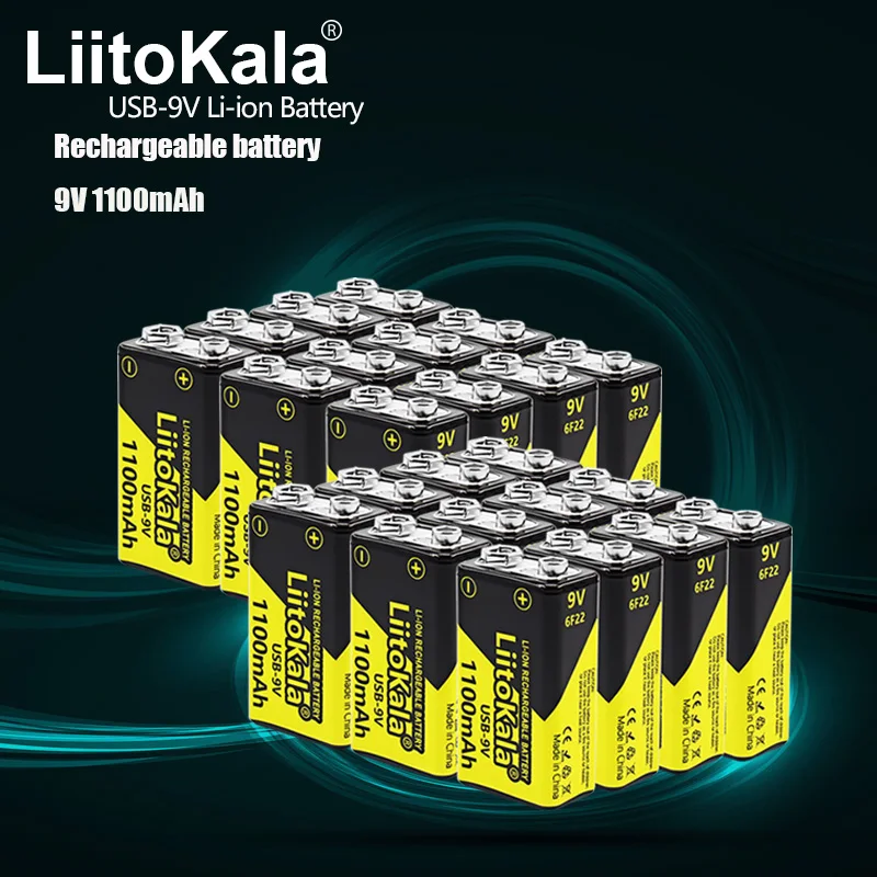 24PCS LiitoKala Type-C USB 9V 1100mAh li-ion Rechargeable Battery 6F22 9V Li-ion Battery for RC Helicopter Model Microphone Toy