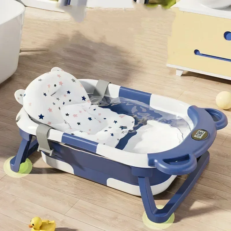 

Foldable Baby Bathtub with Temperature Sensor for Newborn Toddlers Children Bathing Sit Lie Down Shower Tray Home Travel Tub