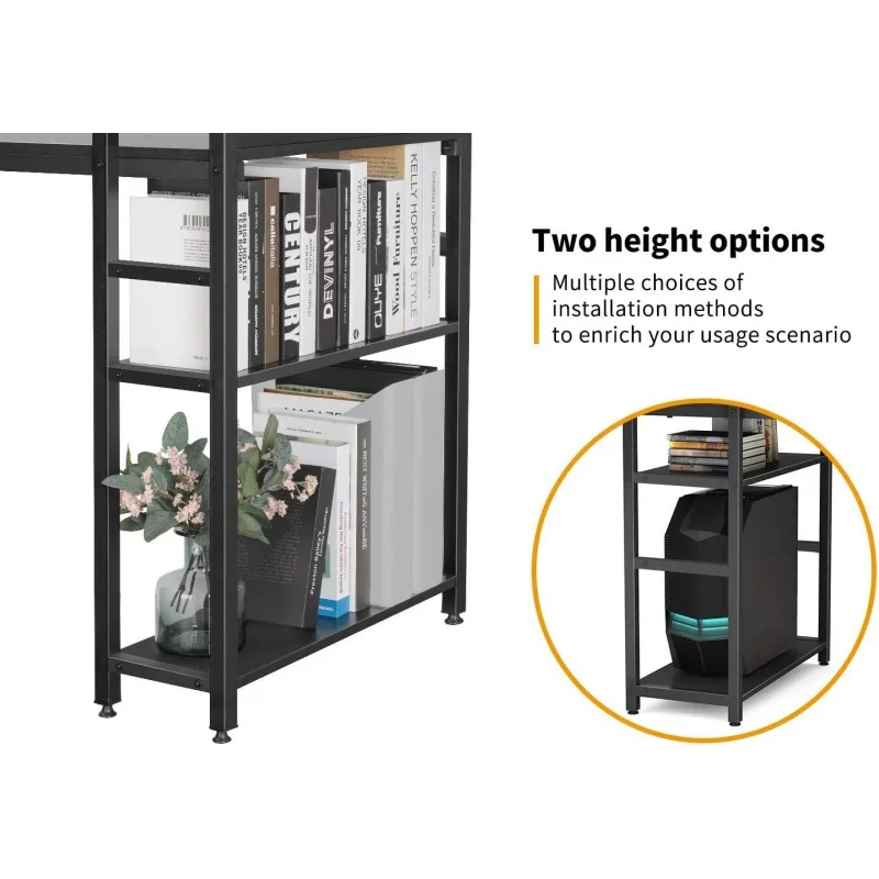 Mesa do computador reversível com as prateleiras do armazenamento de 55 polegadas, escrevendo a tabela com a estante para a casa e o escritório, moderno e simples