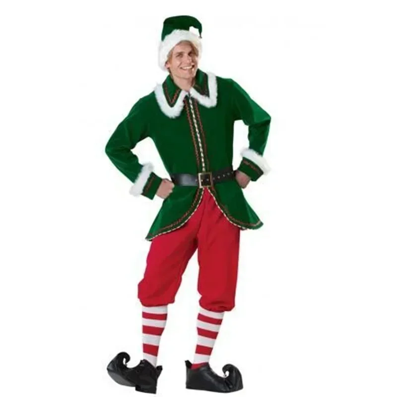 

New Adult Men Elf Christmas Tree Green Clown Santa Claus Costume XMAS New Year Outfit