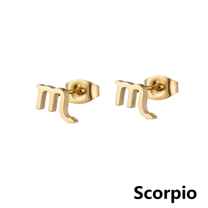 12 Constellation Stud Earrings for Women Zodiac Sign Astrology Jewelry Leo Aries Scorpio Ear Cartilage Stud Female Birthday Gift