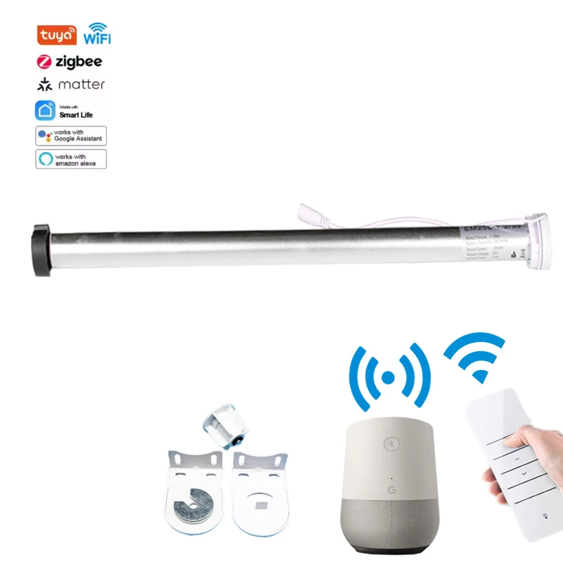 Tuya Zigbee 25mm Rechargeable Lithium Battery Tubular Motor | App Voice Control for Roller Blinds