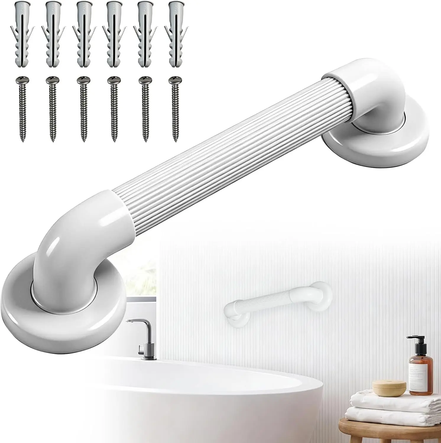 

12" ABS Shower Grab Bar for Seniors, Wall Mount Safety Handle with Stainless Screws, Bathtub Support Rail for Bathroom
