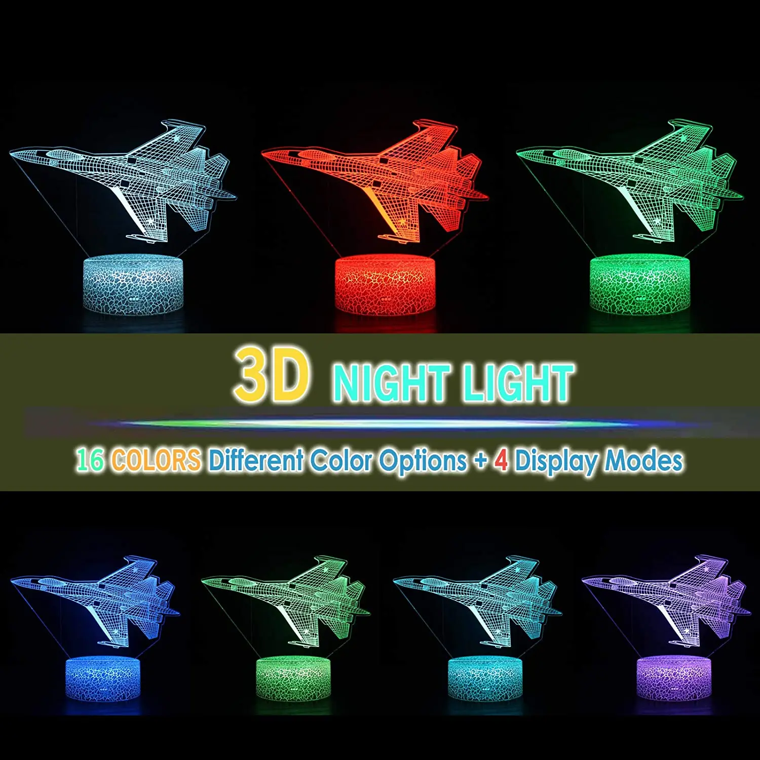 Aircraft 3D Night Lights War Plane Fighter Table lamp Multi Colors Military Jet Plane with USB Power Decor Birthday Xmas Gifts