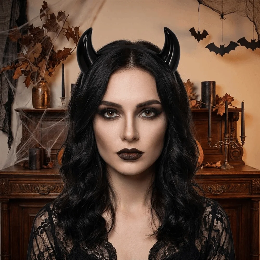 Animal Devil Horn Hairband Glossy Non-slip Ox Horn Hair Clips Alligator-clip Lightweight Anime Headband Daily Styling