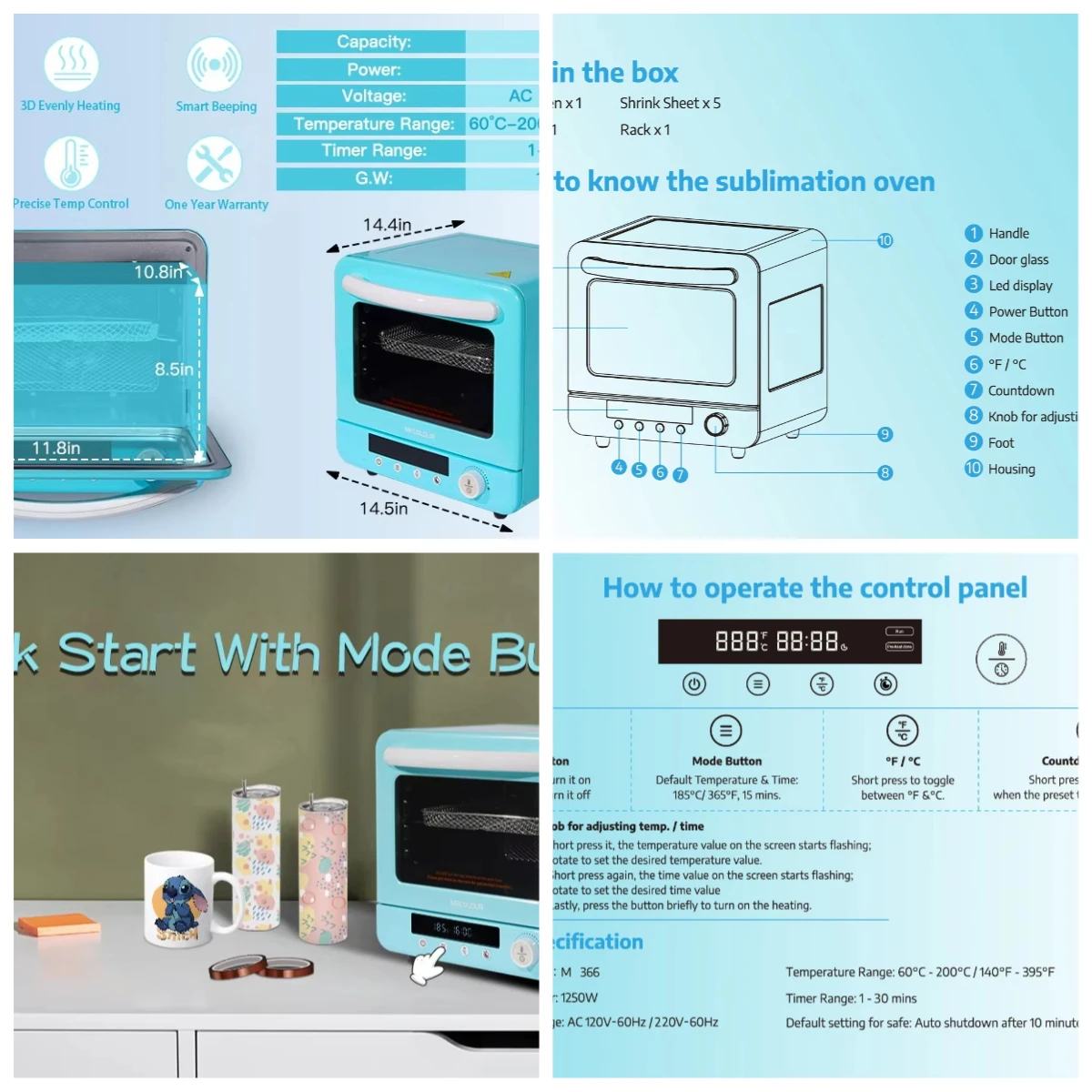 

2026 New Mecolour Wholesale Eco 20L Sublimation Oven Blue Color Printing Heat Press Transfer Machine for Mug Tumbler Glasses