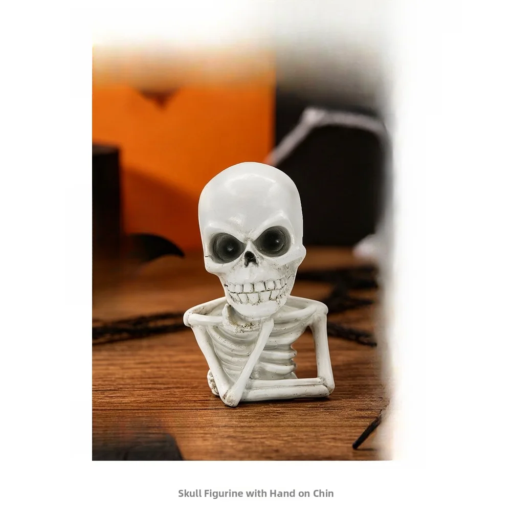 Resin Skull Figurine Unpainted Skeleton Head Statue With Chin Rest For Halloween Home Office Desk Decoration Ornaments