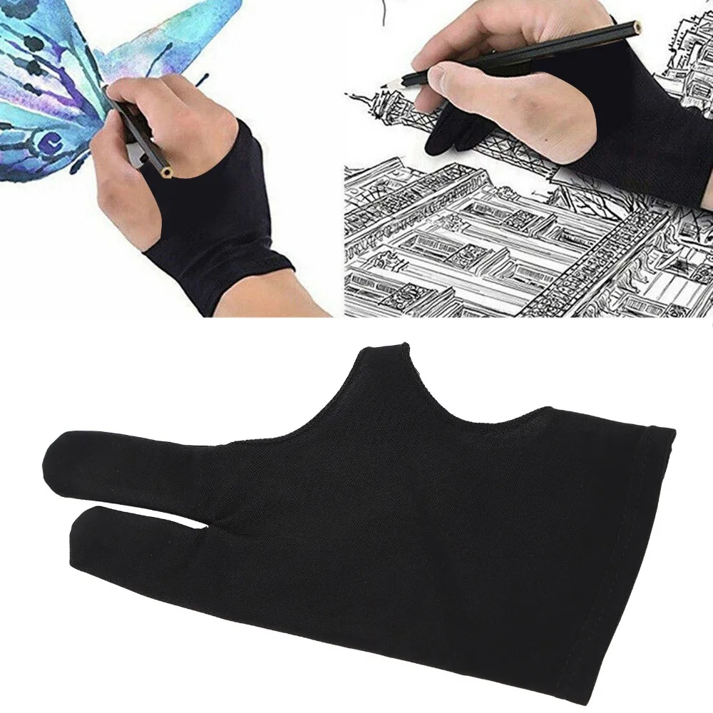 2pcs Two-Finger Design Drawing Gloves Anti-Mistouch Breathable Fabric Artist Gloves Sketching Gloves For Drawing Paper