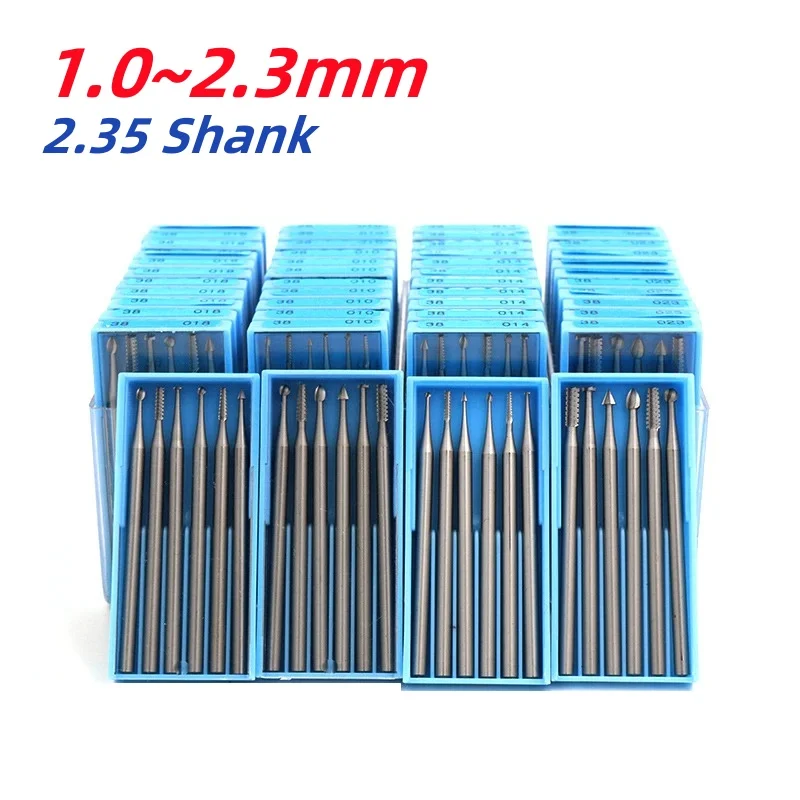 6pcs/set Dental Tungsten Carbide Burs 2.35mm Shank Dia 1.0/1.4/1.8/2.3mm Tungsten Steel Micro Carving Knife