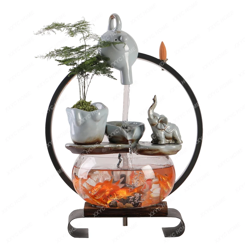 

Small Fish Globe Household Circulation Flowing Water Ornaments Office Desk Surface Panel Transparent Glass Ecological Fish Tank