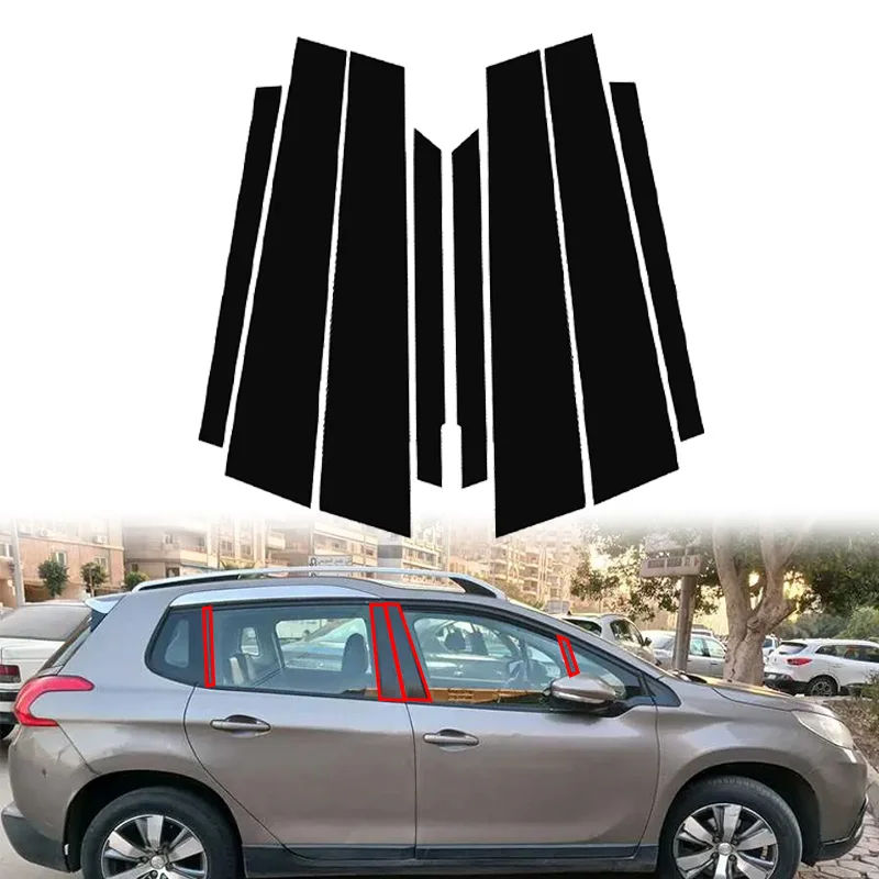 

8Pcs Glossy Black Car Door Window B C Column Pillar Posts Trims Decorative Stickers For Peugeot 2008 2014 2015 2016 2017 2018