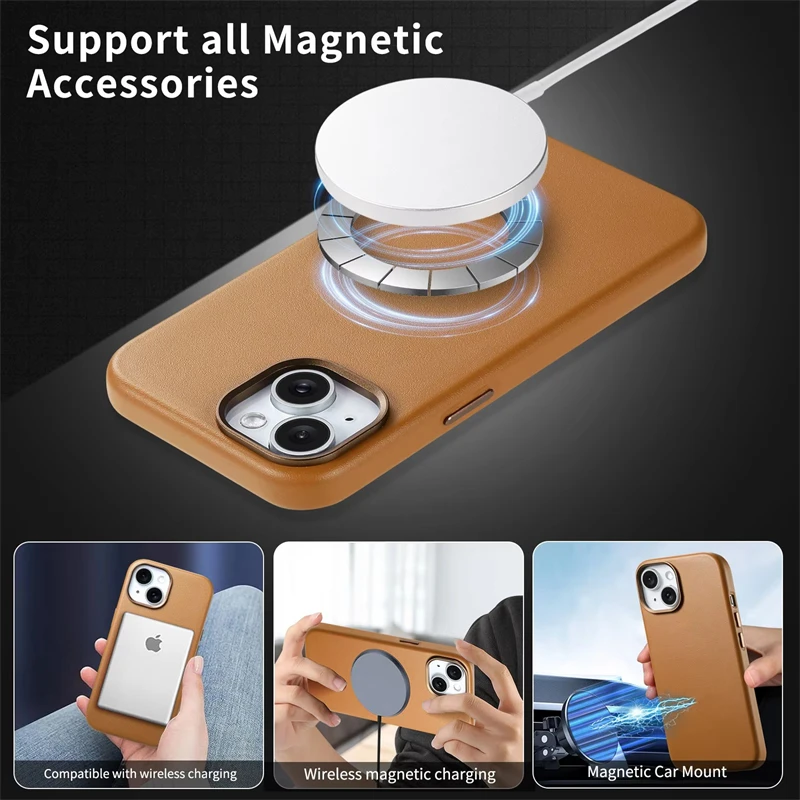 حافظة جلدية مغناطيسية Macsafe لهاتف Magsafe IPhone 17 Air 14 13 15 16 Pro Max Plus 16Pro IPhone16 ProMax I غطاء آمن للهاتف Mac