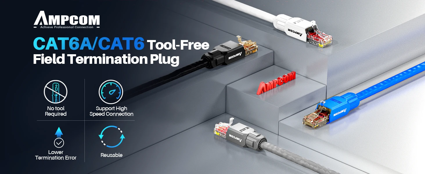 AMPCOM Crimp-freier RJ45-Stecker, werkzeugloses UTP 1000 Mbit/s CAT6/CAT6A Modularstecker für gestricktes, solides LAN-Ethernet-Kabel – Detail 1