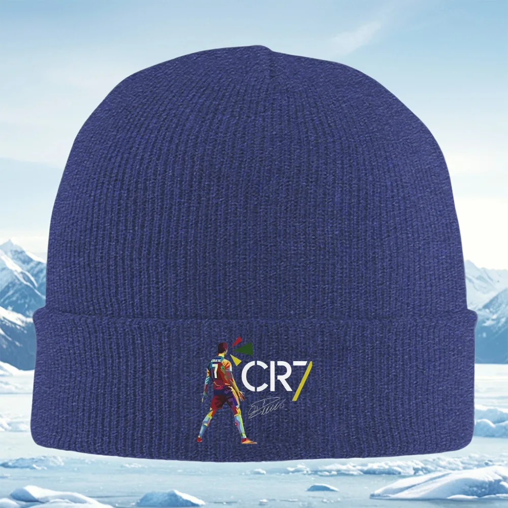 Atleta pose diseño colorido CR7 firma hombres mujeres Unisex sombrero de punto gorro Jersey gorra invierno térmico cálido Navidad Outdoo