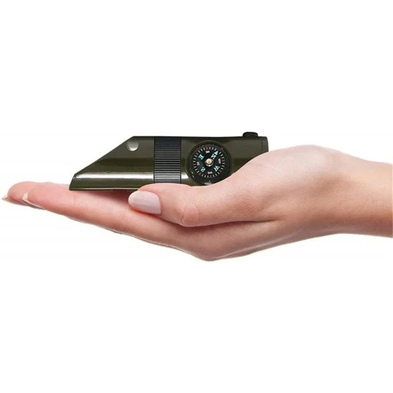 صفارة إنقاذ خارجية، صفارة أمان مع بوصلة، مصباح يدوي LED، عاكس، عدسة مكبرة، مثالية للتخييم والمشي لمسافات طويلة #2