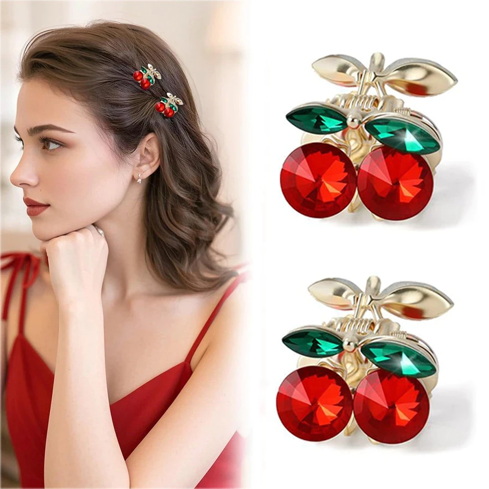 

1Pcs Exquisite Rhinestone Cherry Hairpins Lovely Mini Fruit Metal Hair Clips Hair Accessories Gifts For Girls Daily Wear