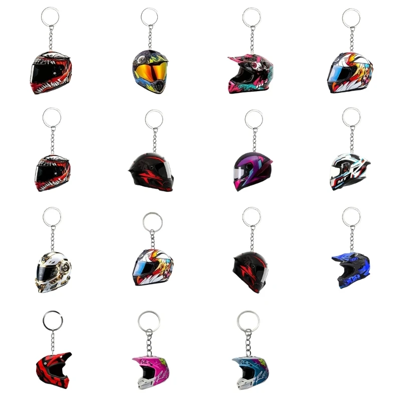 E56A 2D Acrylic Helmet Keychain Motorcycle Rings Charm for Backpack Zippers Daily and Auto Interior Decoration