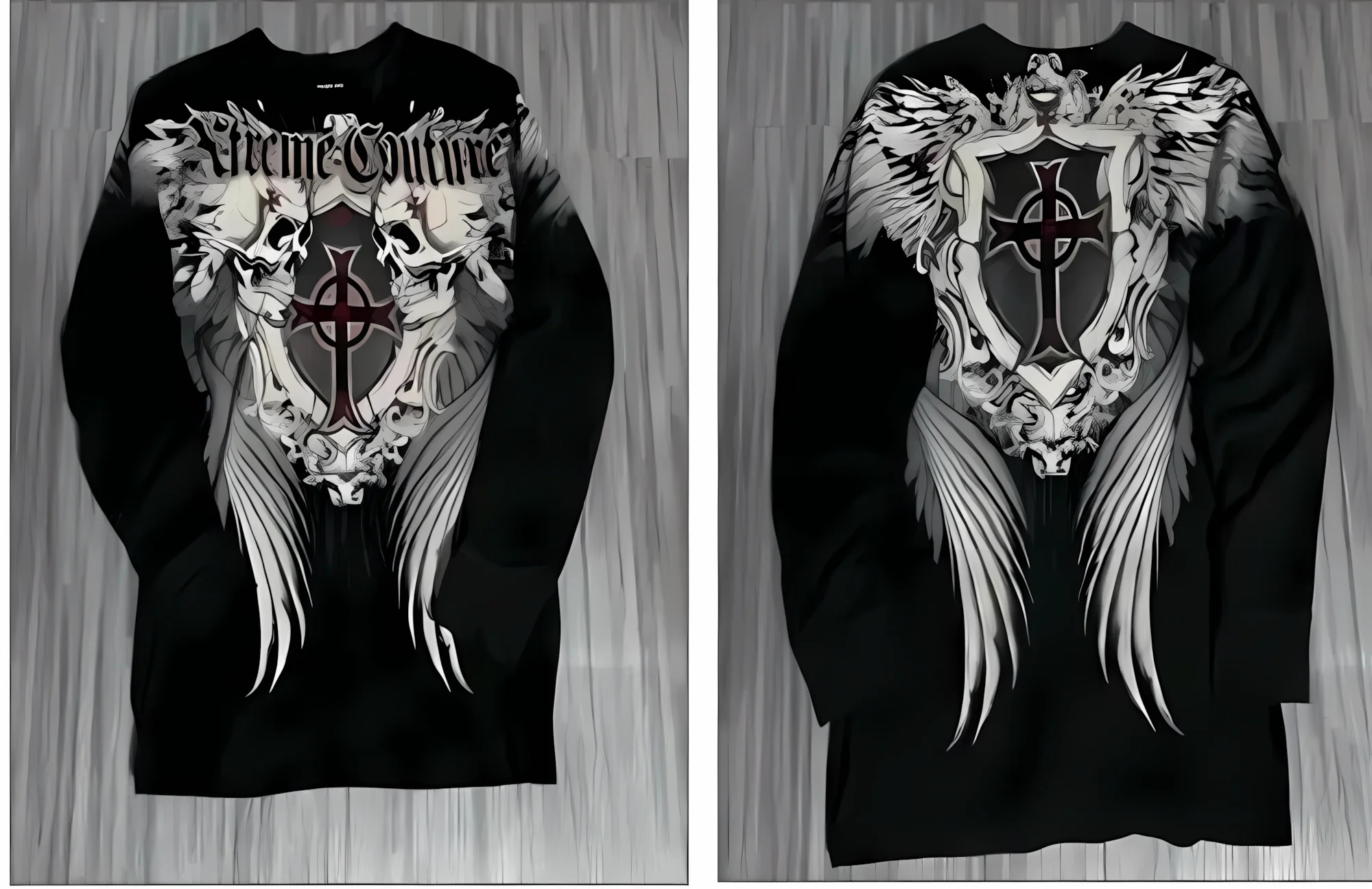 European and American Men's Autumn Fashion Skull Wing Print Comfortable Soft Long Sleeved T-Shirt Outdoor Street Style Top image 3