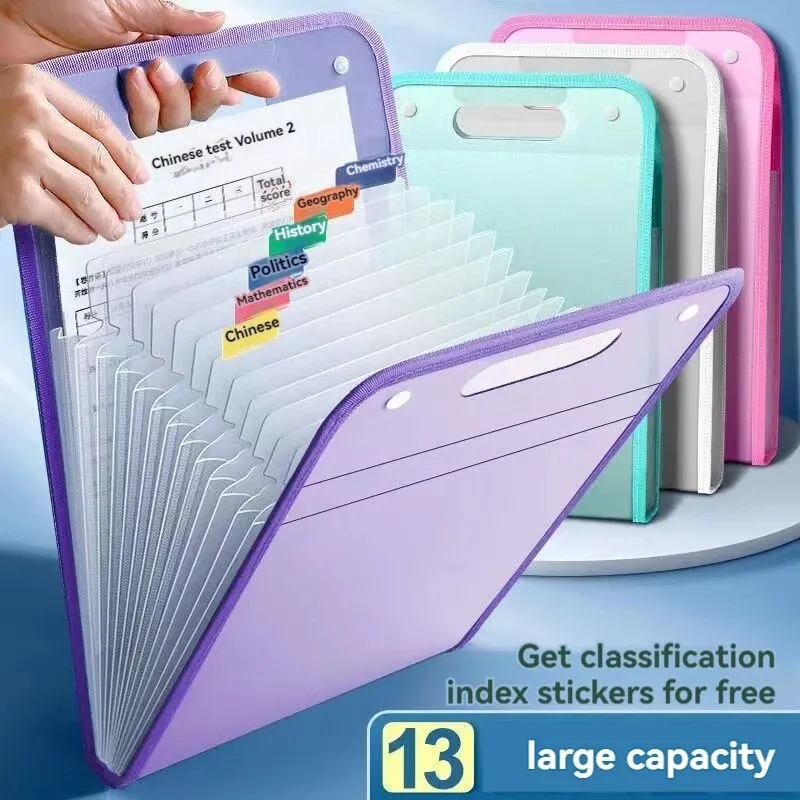 13 Pocket File Folders Portable A4 Letter Size Macaron Color Accordian Document Organizer for Classroom Office Home Storage